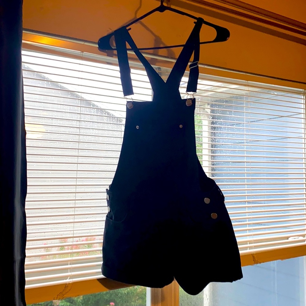Black overall shorts